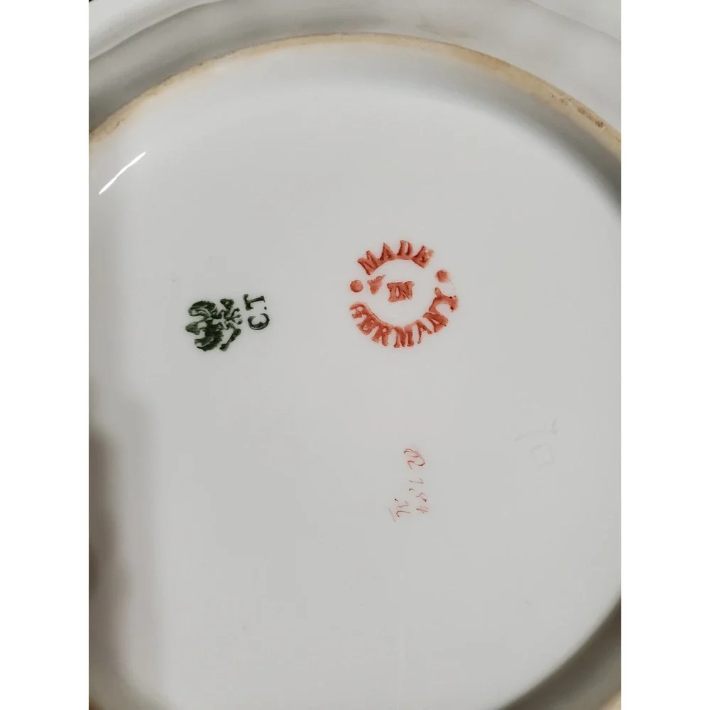 Vintage Rose Floral‎ German Porcelain Serving Tray Plate Gold Gilt Handles
